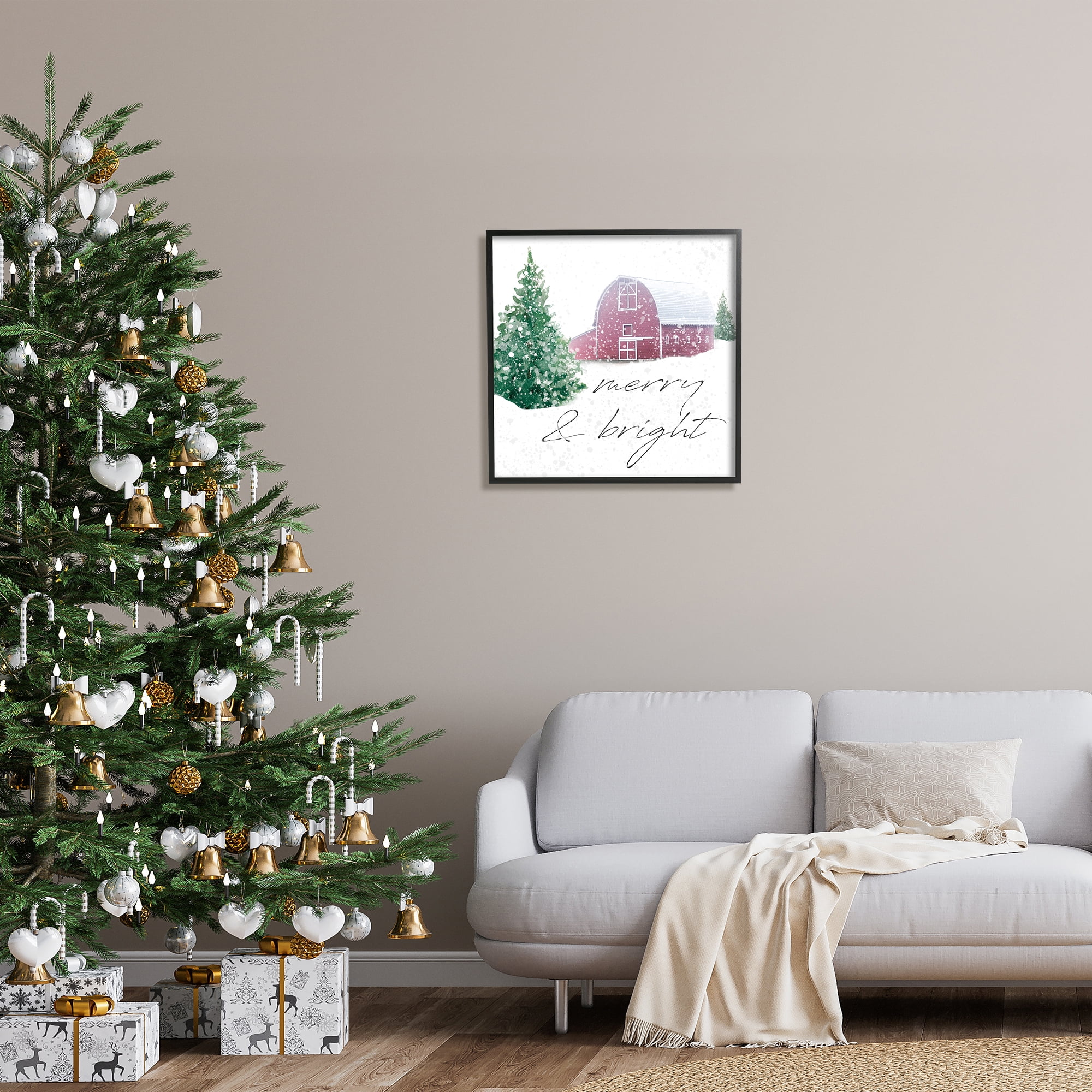 Stupell Industries Merry & Bright Snowy Barn Holiday Painting Black Framed Art Print Wall Art, 24 x 24