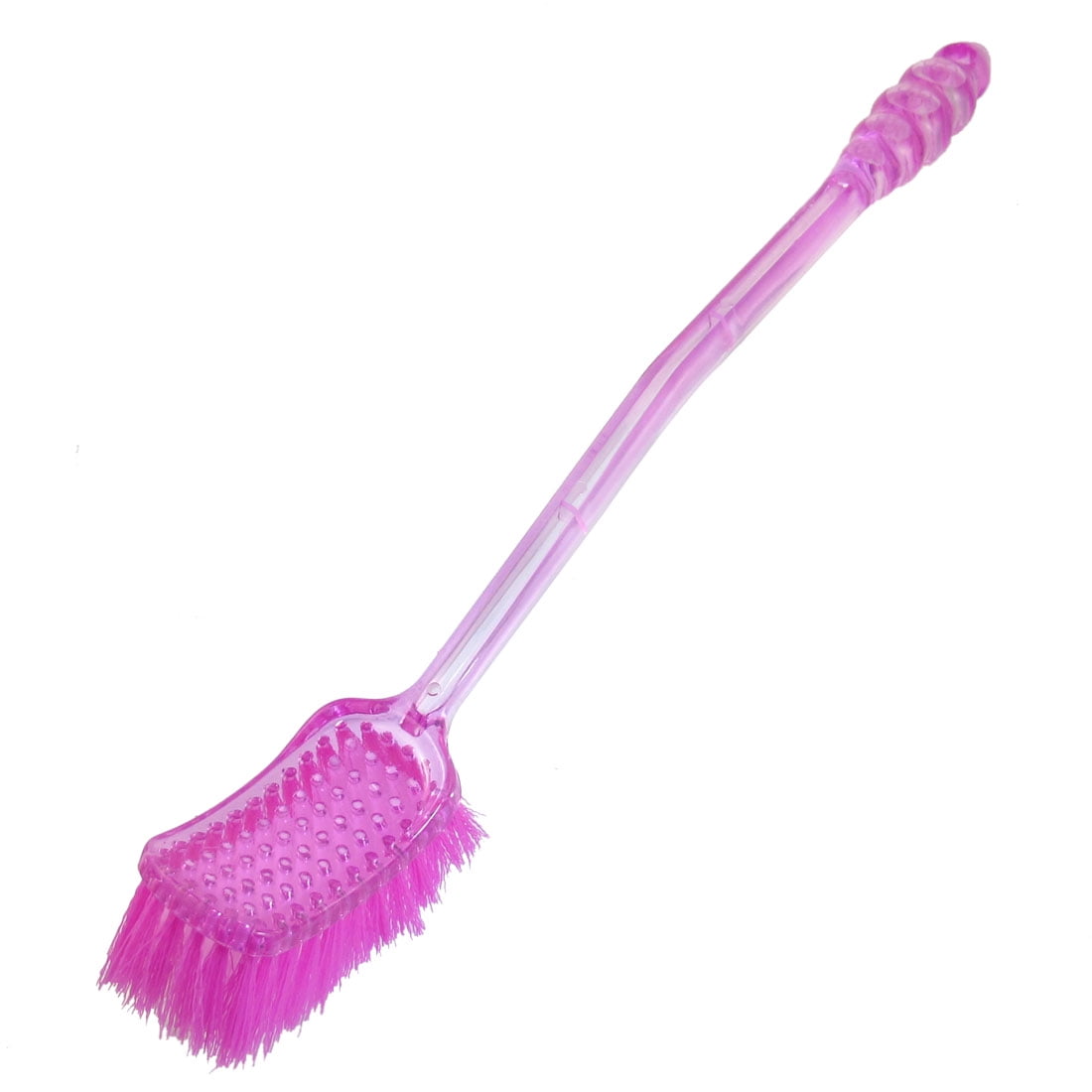 Clear Fuchsia Rectangular Head Curved Handle Toilet Bowl Cleaning Brush