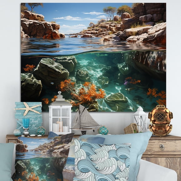 Designart Décoration Murale d'art de Plage Côtière, art Mural de Plage, Joyau de la Splendeur de l'Océan sur la Plage I, Grande Toile Nautique et Côtière, 40x30 Pouces