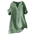 thumbnail image 5 of Lumosvexa Women Short Shirt Tops Womens Linen Plain T-Shirt V-neck Cotton T Shirt Green Size 2XL, 5 of 9
