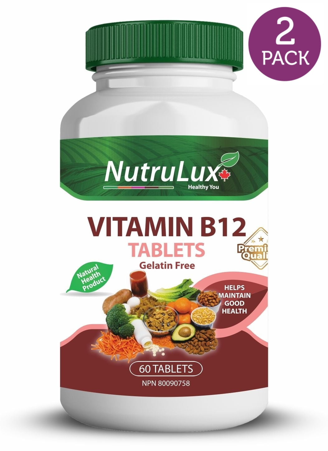 NutruLux Vitamin B12 ( 1000 mg Vitamin B12 ) Halal Gelatin Free Tablets(Pack of 2)