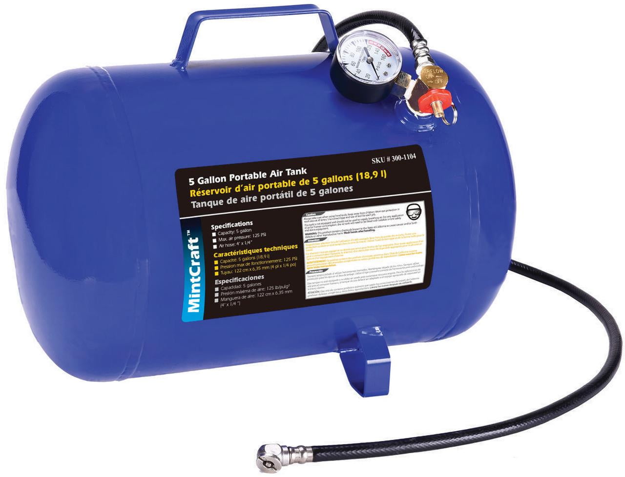 Prosource AT05 Portable Air Tank, 5 gal Tank, 1/4 in Inlet