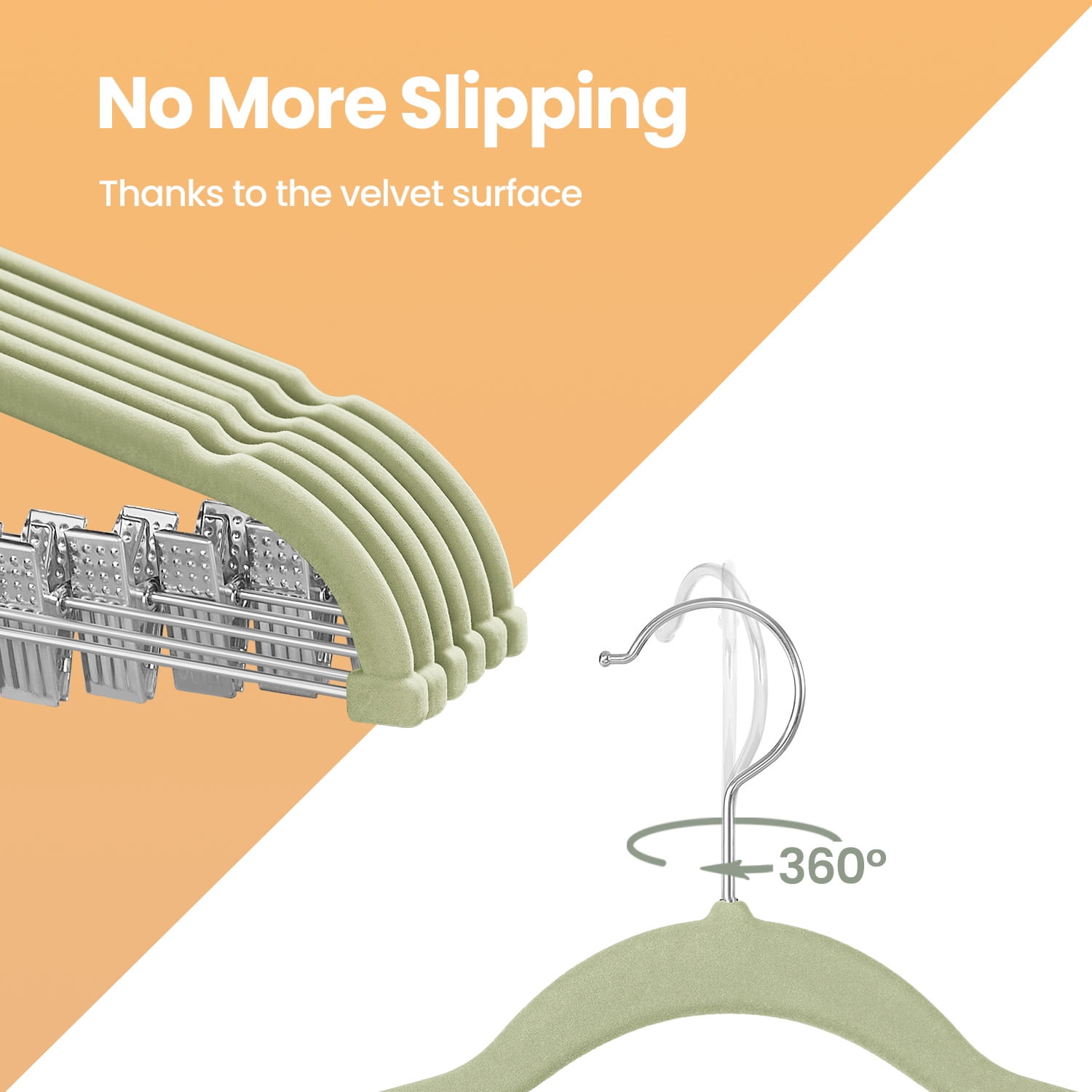 LEDREM 30-Pack Adjustable Velvet Hangers, Heavy-Duty Non-Slip Skirt Hangers, Pants Hangers with Movable Clips, Space-Saving for Dresses & Coats, Pale Green
