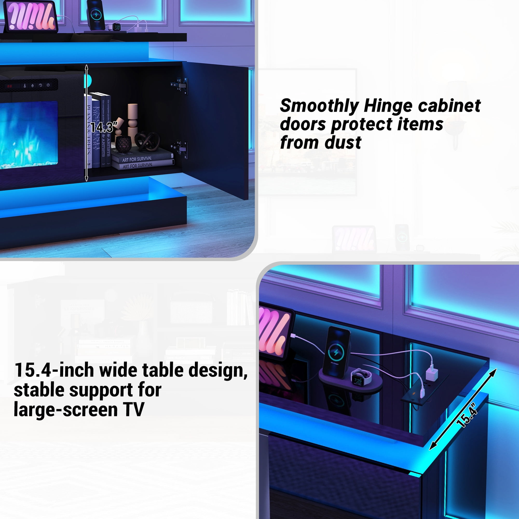 Blotout 81" Fireplace TV Stand with 50" Fireplace, LED Lights & Power Outlet for 90/85/80 Inch TV, Modern Gaming Entertainment Center with High Gloss Cabinet, Media TV Console for Living Room