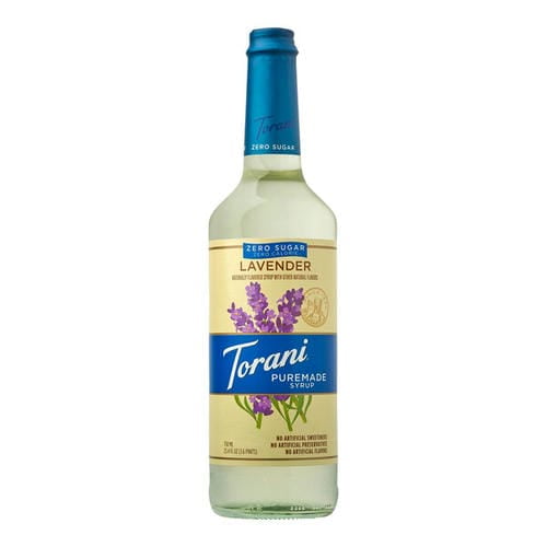 Torani Puremade Zero Sugar Lavender Flavoring Syrup – Handcrafted Herbaceous Floral Aroma & Natural Plant-Based Sweetening, 750 mL (25.36 oz) Premium Glass Bottle