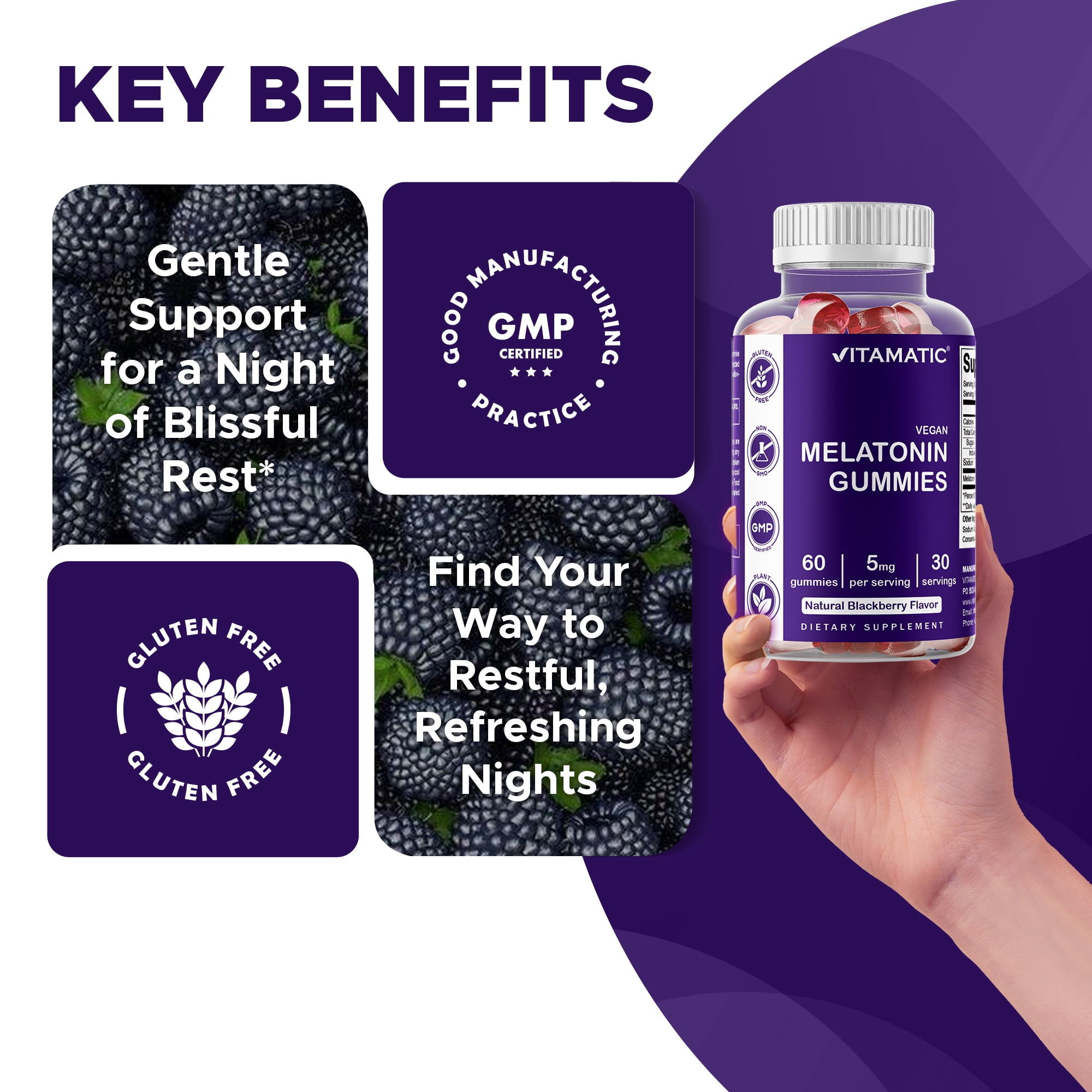 3 Pack Vitamatic Melatonin Gummies for Kids & Adults - (2.5mg 5mg & 10mg Doses) - 60 Vegan Gummies - Natural Sleep Aid Supplement (Total 180 Gummies)