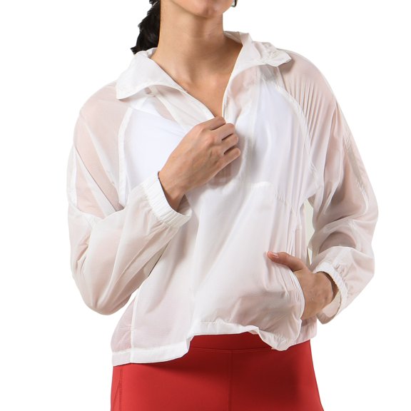 SWSMCLT Women's Shirt Lightweight Cycling UPF 50 Quarter Zip Jacket Zipper UV Sun Protection Coat Water Proof Long Sleeve Workout White 6