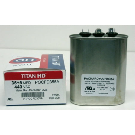 

TitanHD POCFD355A American-Made HVAC Oval Motor Run Dual Capacitor. 35/5 MFD/UF 440 Volts