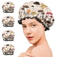thumbnail image 7 of Shower Caps,Colorful Mushroom Assortment Light Pink Pattern Waterproof Shower Cap for Women 4 Pieces,Double Reusable Hair Cover for Shower PEVA Elastic Stretch Hem, 7 of 7