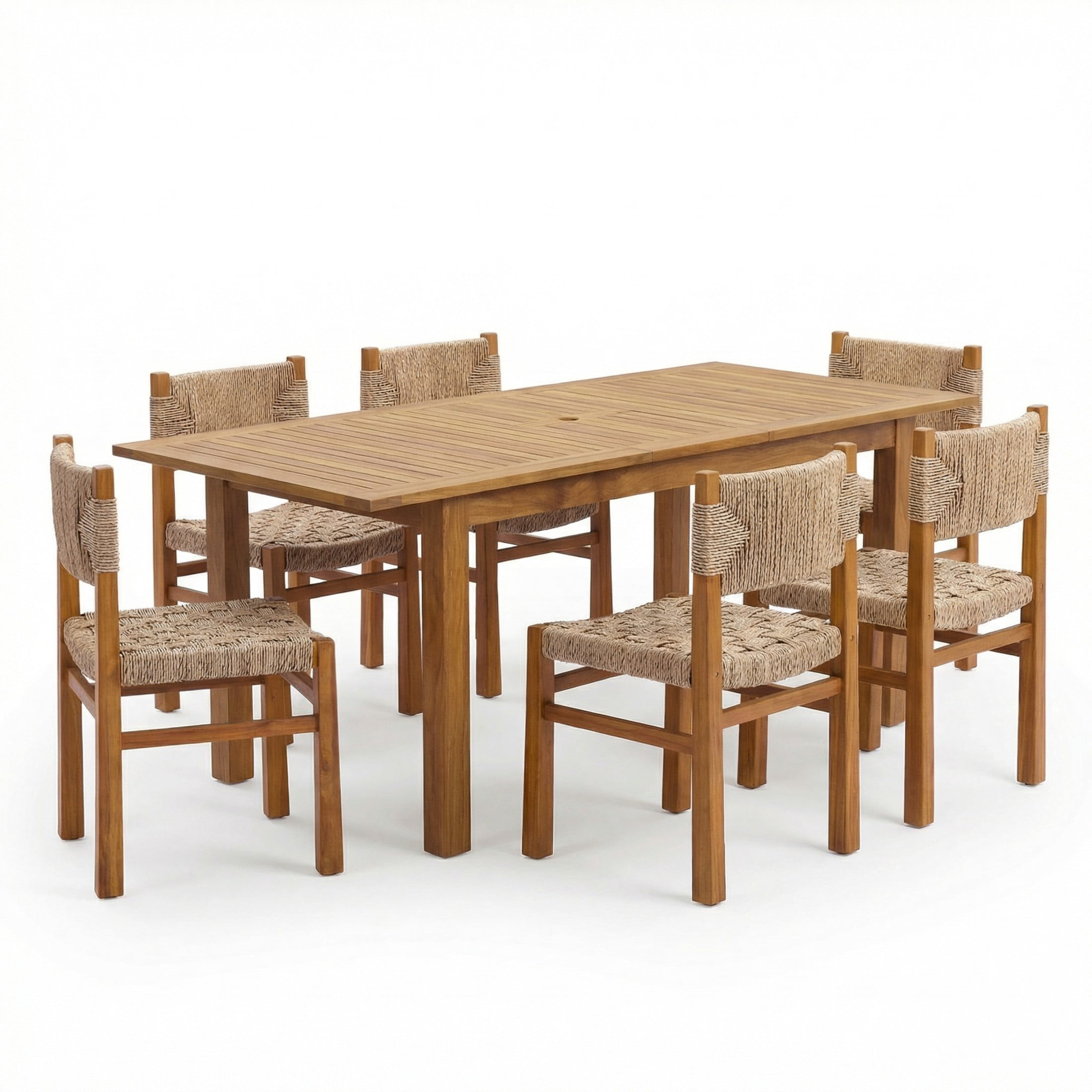 Christopher Knight Home 7-Piece Outdoor Wood Dining Set, Natural Expandable Table and Light Brown Wicker Chairs