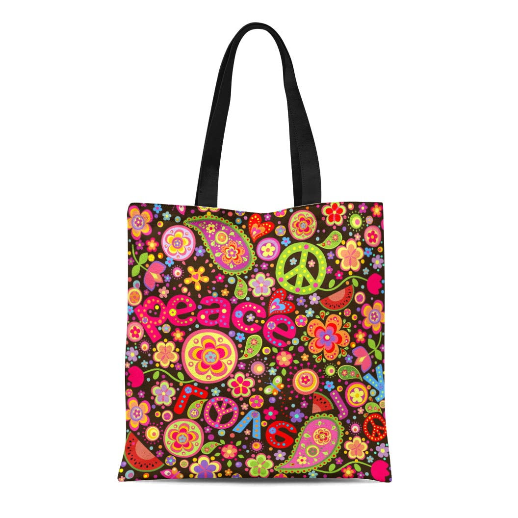 HATIART Canvas Tote Bag Peace Hippie Colorful Watermelon Hippy Love ...