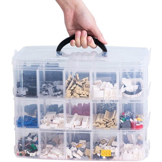 Organizador de almacenamiento, estuche Hot Wheels, caja de costura, caja organizadora de plástico de 3 niveles con divisores, contenedores de almacenamiento para organizar suministros de arte,
