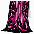 thumbnail image 2 of Pink Ribbon Awareness Support Art Swirling Streamers Hearts, Cozy Friendship Quote Scene, Warm Flannel Blanket for Living Room and Reading Nook, Art Lovers Thank You Gift, Artistic Home Decor, 2 of 9