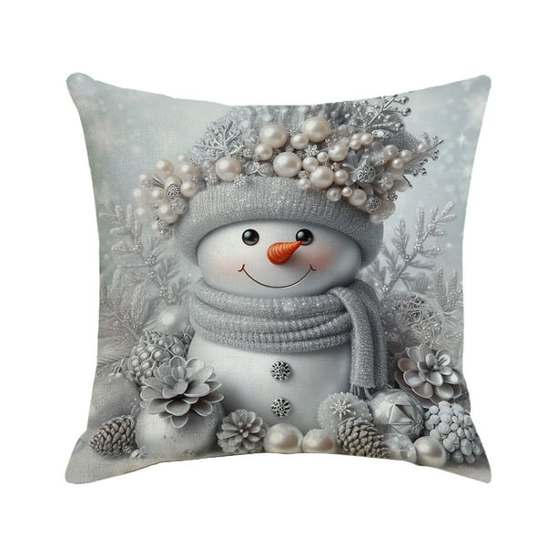 Decoraciones navideñas, adornos navideños, funda de almohada navideña de 45x45 cm (18x18 pulgadas), funda de cojín con diseño de muñeco de nieve invernal, funda de almohada decorativa para sofá cama,