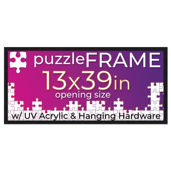13x39 Jigsaw Puzzle Frame Kit - Kit Includes Puzzle Glue Sheets, Black Wood Puzzle Frame, UV