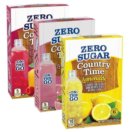 Country Time Singles to Go Powdered Drink Mix 1 Lemonade 1 Raspberry Lemonade and 1 Pink Lemonade Fruity Water Enhancer Sugar Free Low Calorie Powder Beverages for Picnic Camping Travel 6ct Pack of 3