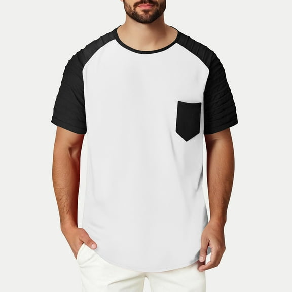 Xysaqa Men's Crew Neck Short Sleeve Pocket T-Shirt Fashion Color Block Workout Shirts for Men Loose Fit Casual Tee Summer Soft Tops M-3XL Clearance