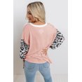 thumbnail image 3 of Women's Pink Leopard Sleeve Patchwork Waffle Knit Top, 3 of 5