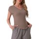 thumbnail image 1 of Camiseta de dormir de mujer INSPIRE CHIC con cuello en V para pijamas y ropa de casa L color caqui, 1 of 6