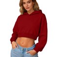 thumbnail image 3 of Felirenzacia Women's Cropped Hoodie, 350g Hooded Sweatshirt, Elastic Waistband Cuffed Pullover Tops, S-3XL, 3 of 7
