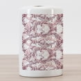 thumbnail image 3 of Floral Ceramic Toothbrush Holder, Romantic Nature Scroll Style Pattern with Hand Drawn Leaves and Petals, Decorative Versatile Countertop for Bathroom, 4.5" X 2.7", Maroon Coral and White, 3 of 4