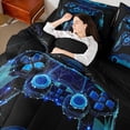 thumbnail image 4 of Castle Fairy Boys Blue Gamepads Twin Bedding Sets,Stripes Geometric Bedding Comforter Set, 4 of 8