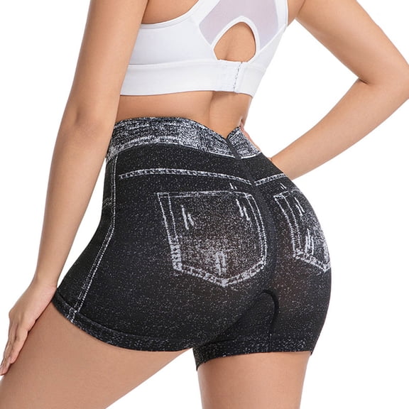 TanSiDing 1pcs Women's Faux Denim Shorts Stretchy Butt Lifting Jean Shorts Plus Size Booty Jogging Shorts for Curvy Women L