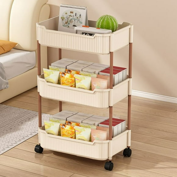 Carrito pequeño de plástico para almacenamiento en el dormitorio, baño, sala de estar, piso móvil, aperitivos