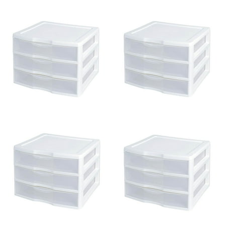 New Sterilite White Clear Countertop 3 Drawer Desktop Storage