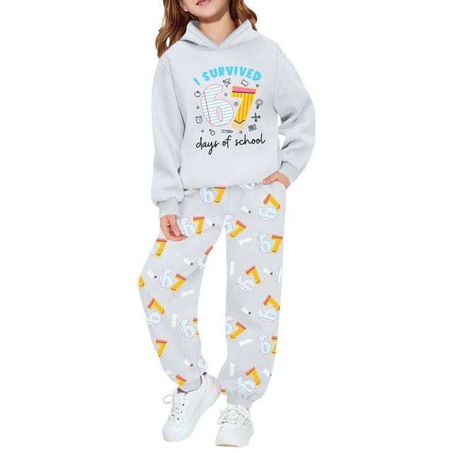 67 Shirt Ensemble Décontracté pour Garçons avec Sweat à Capuche Imprimé Graphique et Jogger, Tenue de Jeu pour Enfants