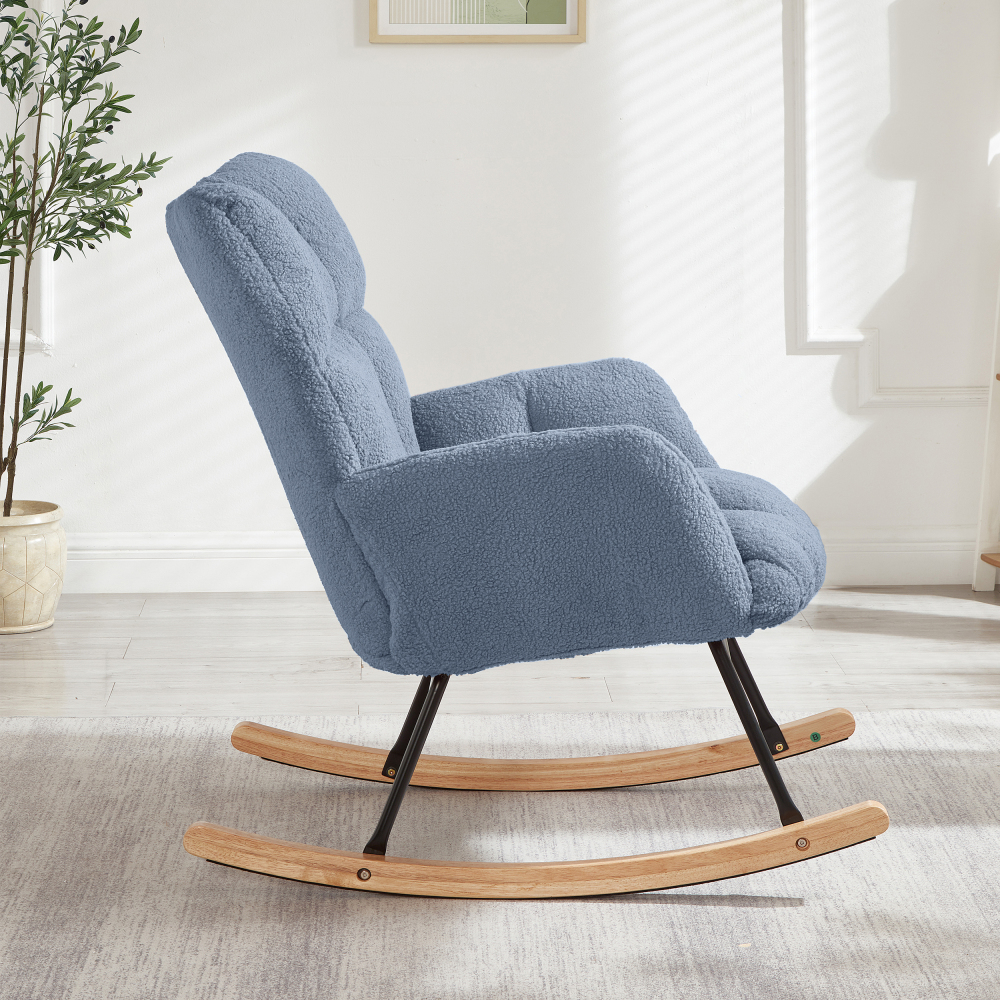 DECMAY Glider Chair for Living Room, Tufted Upholstered Teddy Fabric Rocking Accent Chair with Metal Frame and Wooden Legs