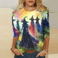 thumbnail image 2 of yoeyez Graphic Tshirts for Women Halloween Vintage Witch Shirts 3/4 Sleeve Crewneck Tunic Tops Multicolor,M, 2 of 6