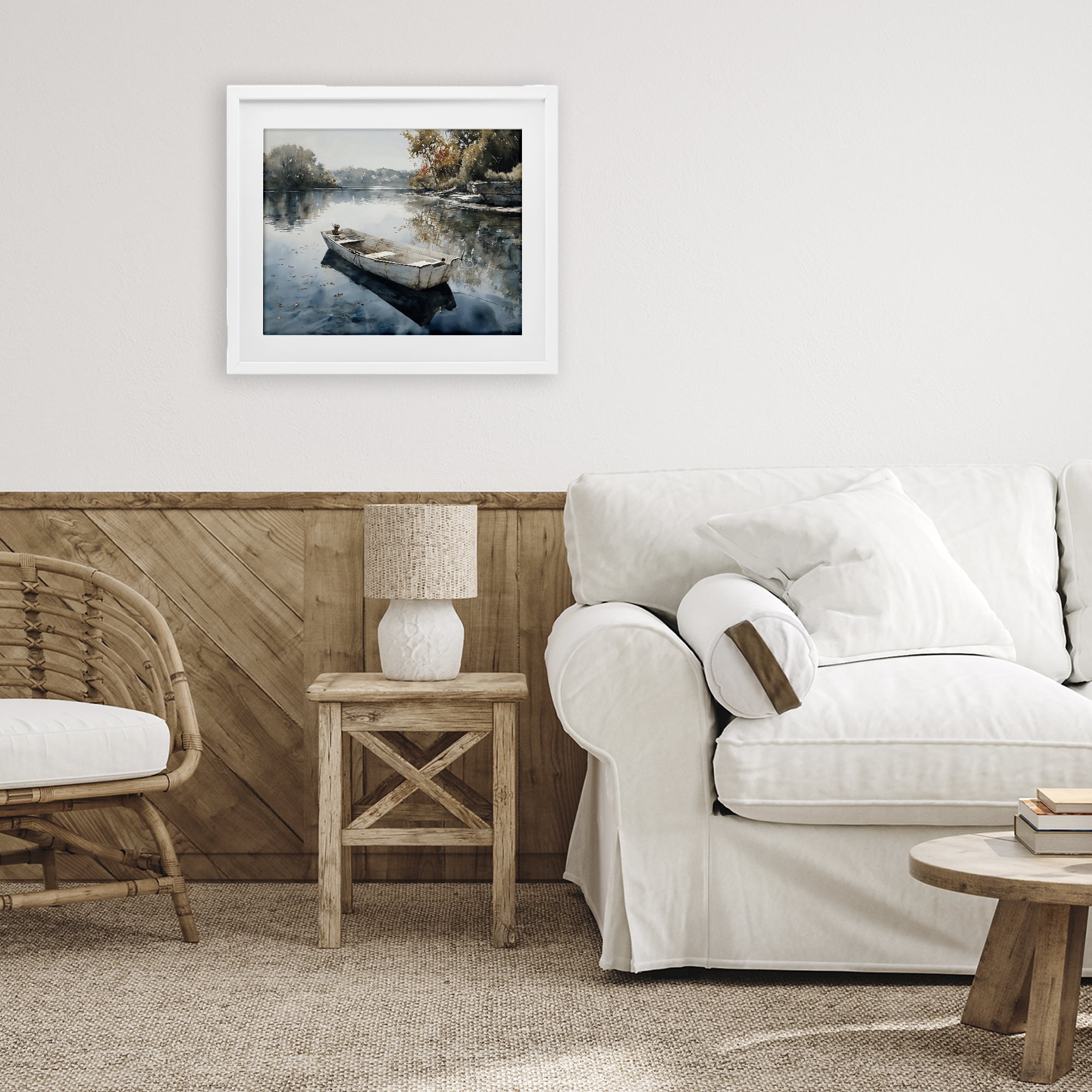 Stupell Industries Boat Ride Through Autumn Reflections White Framed Print Under Glass, design by Franklyn Gregory