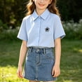 thumbnail image 3 of Odeerbi Camisa de Vestido de Algodón de Las Niñas Flor Bordado de Manga Corta Uniforme de La Escuela Con Bolsillo, 3 of 9