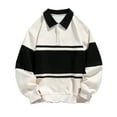 thumbnail image 2 of WREESH Men's Long Sleeve Pullover Color Block Collared Sweatshirt Preppy Style Tops for Fall Casual Wear Beige, 2 of 5