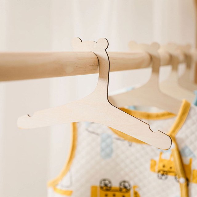 pitrice 5/10 Pieces Baby Clothes Hanger Wood DIY Drying Storage Rack Bear Shape Decor Non-slide Organizer Home Room Decoration 10pcs