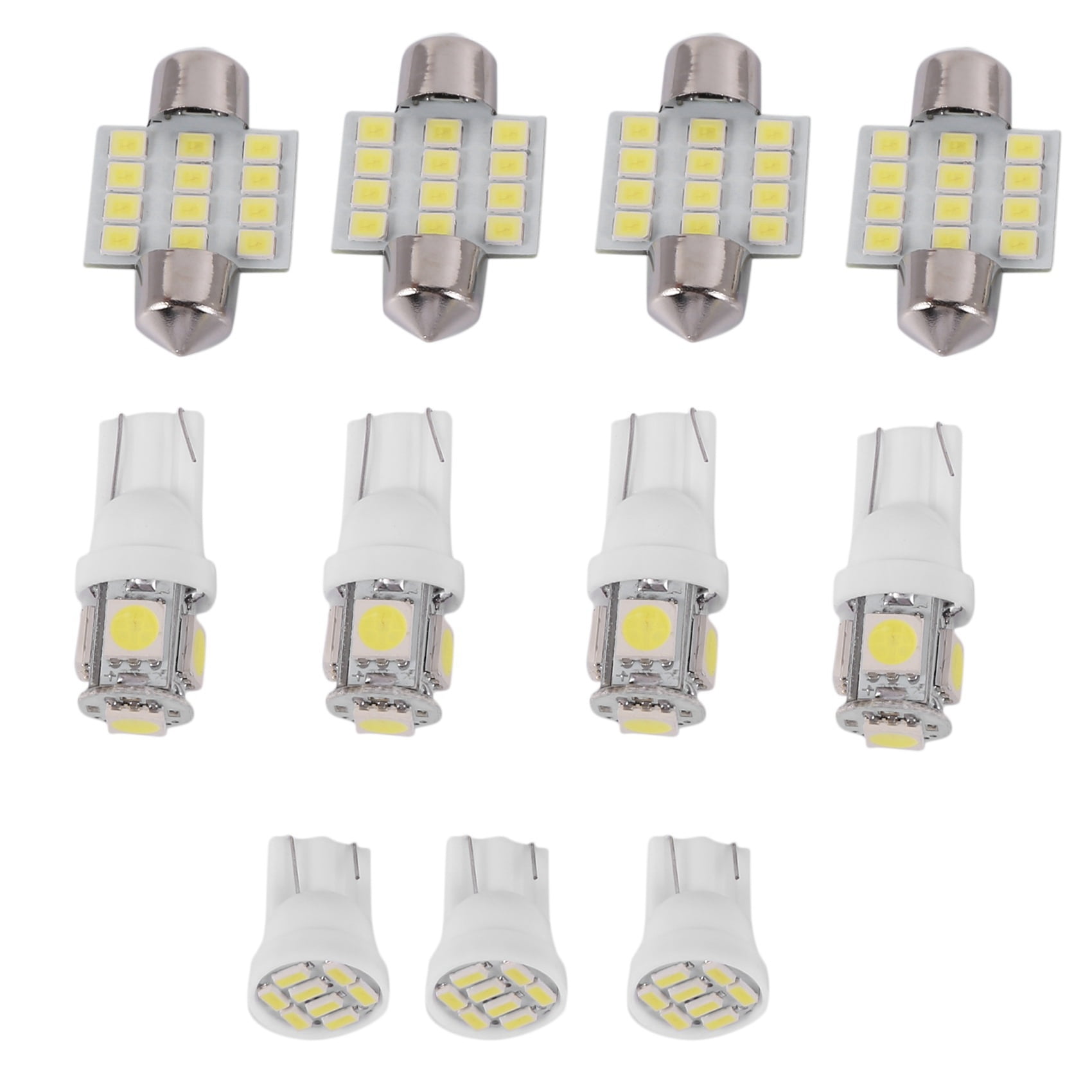 11PCS White LED Lights Interior License Plate Kit T10 & 31mm Map Dome