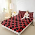 thumbnail image 4 of jejeloiu Geometric Plaid Grid Bed Sheets,Modern Geometric Checkered King Sheets,Red Black Checkerboard Sheet Set For Children,Microfiber Bedroom Decor,4 Pieces, 4 of 7