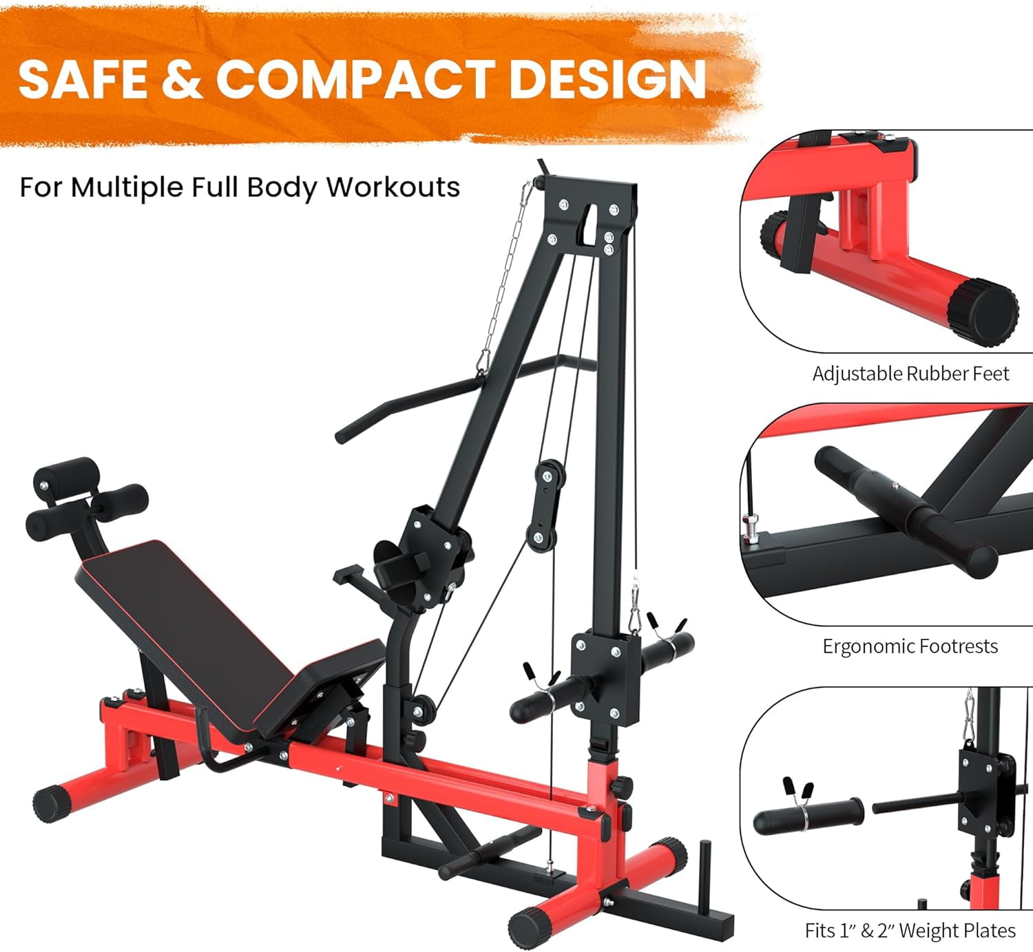 Reliancer Lat Pulldown Heavy Duty Full Body Weight Machine with Weight Storage, Leg Press Machine for Glute, Hamstring and Quad Develop in Home Gym