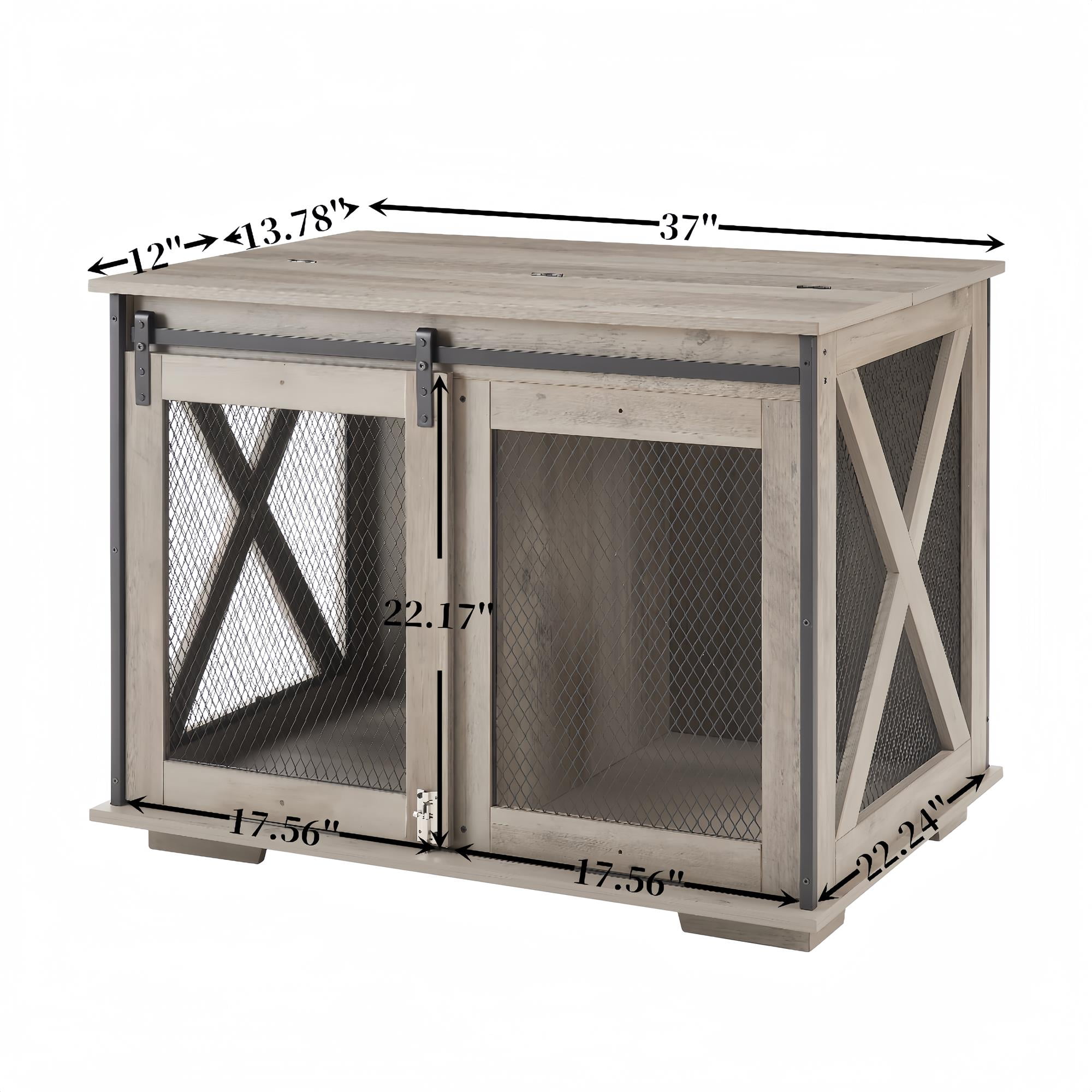Pefilos 37" Wood Dog Crate Furniture, Heavy Dog Kennel Pet House with Sliding Barn Door, Indoor Dog Cage for Large Dogs, Gray Pefilos 37" Wood Dog Crate Furniture, Heavy Dog Kennel Pet House with Sliding Barn Door, Indoor Dog Cage for Large Dogs, Gray