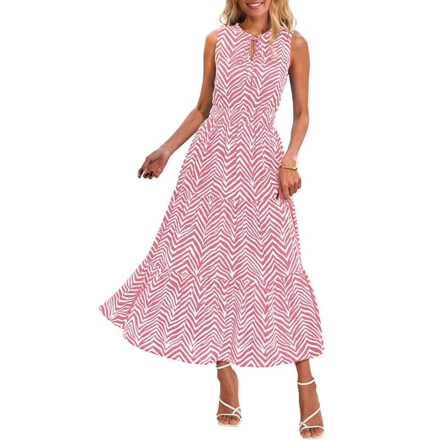 Vestido PRETTYGARDEN con estampado floral, cintura fruncida, largo 2025, rosa