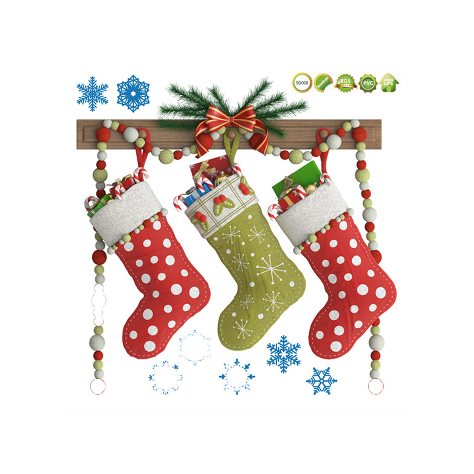 Lovehome Christmas Cartoon Creative Christmas Stocking Wall Stickers Party Decoration Removable