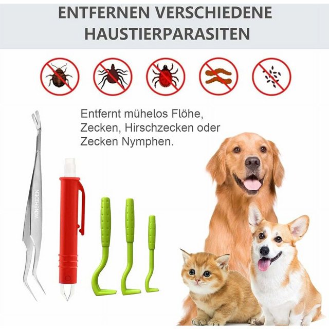 Pinzas para garrapatas para perros y gatos, juego de 5 pinzas para garrapatas profesionales, pinzas para garrapatas seguras y eficaces para humanos y animales