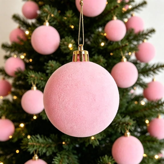 12Pcs Flocked Christmas Ball Ornaments, 2.4 in Velvet Plastic Hanging Baubles, Soft Flocking Decor Balls for Christmas Tree, Home Holiday & Farmhouse Decor