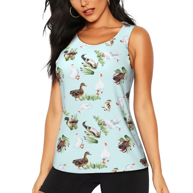 Fotbe Duck Animals Farm Blusas Sin Mangas para Mujer – Estilo Casual, Corte Suelto, Slim-Fit, Cuello Redondo Deportivo, Tops de Verano para Gimnasio y Yoga-XX-Large