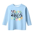 thumbnail image 4 of FAOWME Children Kids Girls T Shirt 3/4 Sleeve Round Neck Easter Bunny Letter Print Comfortable Top For Holiday Festival Celebration,Light Blue,5-6 Years, 4 of 4