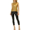 thumbnail image 3 of MODA NOVA Juniors Metallic Crew Neck Sleeveless Cam Tank Top Light Gold XS, 3 of 6