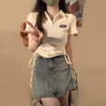 thumbnail image 1 of Top corto estilo americano con cuello tipo polo y mangas cortas para mujer, diseño nuevo de verano 2023, estilo Sensibility Niche Sweet Spicy Girl, 1 of 4