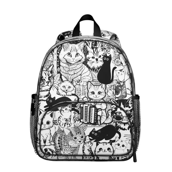 Cute Cat Student Backpack – Funny Cat Cartoon Paw Print With Vintage Cat Illustration And Minimalist Cat Design