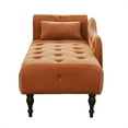 thumbnail image 2 of Chaise Lounge Chair, 60.6" Velvet Button Tufted Upholstered Lounge Couch with Solid Wood Legs and Pillow Elegant Couch Sleeper with Nailhead Trim & Armrest Chaise Lounge Indoor for Living Room, Orange, 2 of 5